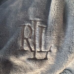 Lauren Ralph Lauren Embroidered Logo Plush 100% Polyester Blanket. Light Blue